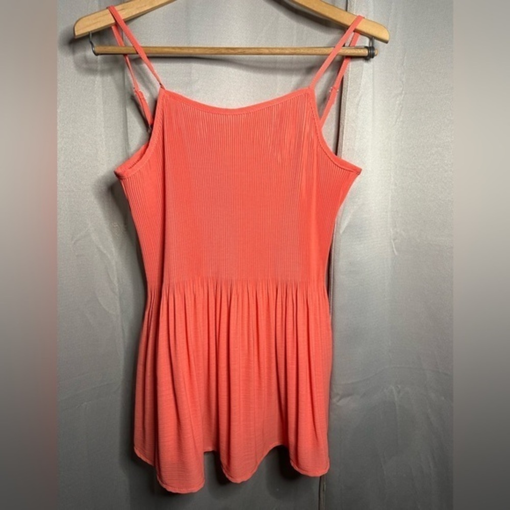 Oddi Women Coral Pink Pleated Peplum Cami Top Adjustable Straps‎